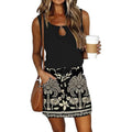 Women's Striped Hollow Out Round Neck Sleeveless Swing Mini Dress