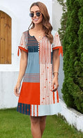 Women's V-Neck Tie Short Sleeve Button Down Pleated Casual dress
